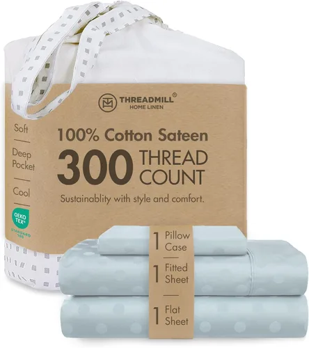 Miniatura 43 de Threadmill Sábanas 100% Algodón para Cama Tamaño King Juego de Sábanas de 4 Piezas para Cama King Suave, Transpirable y Ligero Satén de Damasco