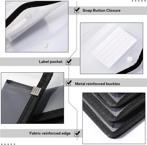 Miniatura 3 de Carpetas de plástico para archivos, 10 piezas, sobre expandible, carpeta organizadora de documentos con cierre a presión y bolsillo, bolsa Negro