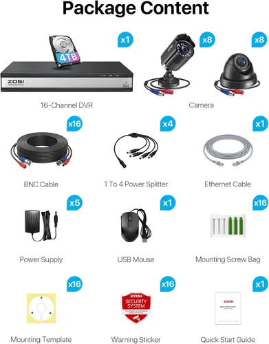 Miniatura 9 de ZOSI Sistema de cámara de seguridad de 16 canales para interiores y exteriores, 16 cámaras CCTV de vigilancia de 1080p, visión nocturna, alertas