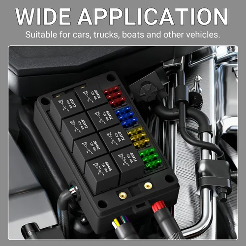 Miniatura 7 de DaierTek Caja de Fusibles y Bloque de Relés de 12V, 8 Relés 12 Fusibles de Cuchilla ATC/ATO Panel Precableado a Prueba de Polvo Caja de Fusibles
