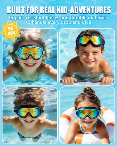 Miniatura 5 de Aegend Gafas de natación para niños y jóvenes de 3 a 14 años – Paquete de 2 gafas de visión clara antivaho anti-UV para natación Aqua y chapado