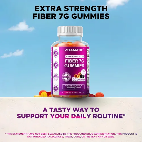 Miniatura 6 de Vitamatic Gomitas de fibra prebiótica para adultos – 7g de fibra por porción – 60 gomitas a base de pectina de fuerza extra, sin azúcar añadida