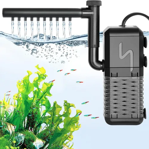 AQQA Filtro de acuario, filtro sumergible para tanque de peces con sistema aireador de agua de lluvia, diseño de flujo de agua ajustable, filtración