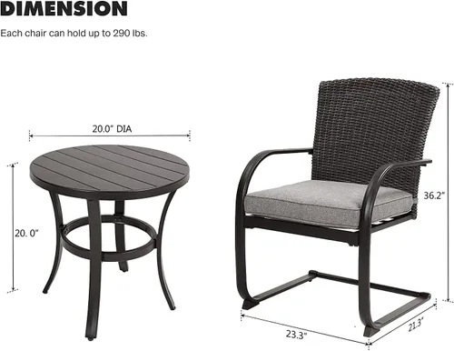 Miniatura 6 de Grand patio Juego de mesa de mimbre de 3 piezas, juego de mesa de mimbre para exteriores, sillas mecedoras de mimbre con cojines extraíbles y mesa