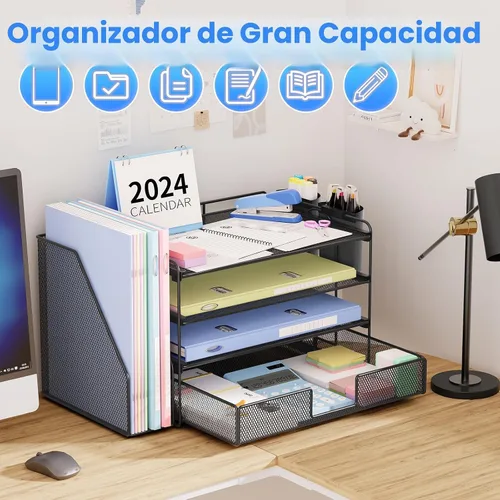 Miniatura 6 de OPNICE - Organizadores de escritorio y accesorios, para espacio de trabajo, suministros de oficina, organizador de archivos con 2 soportes para Negro