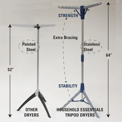 Miniatura 6 de Household Essentials 5009-1 Tendedero portátil plegable para interiores con trípode para colgar ropa Plata y azul tamaño mediano