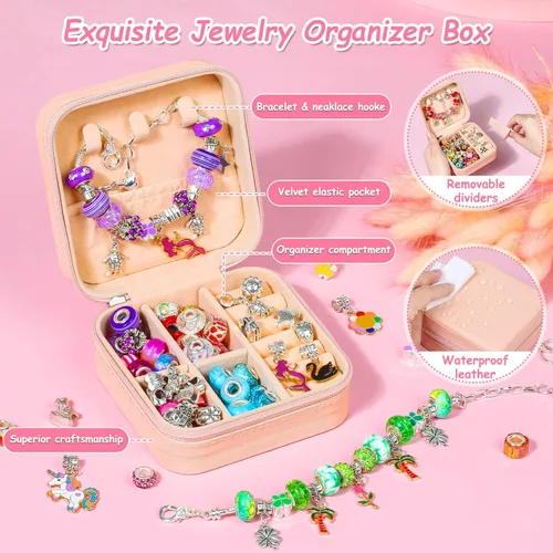 Miniatura 4 de Thrilez Kit de fabricación de joyas de 177 piezas, kit de fabricación de pulseras con dijes, regalos de manualidades y manualidades con caja