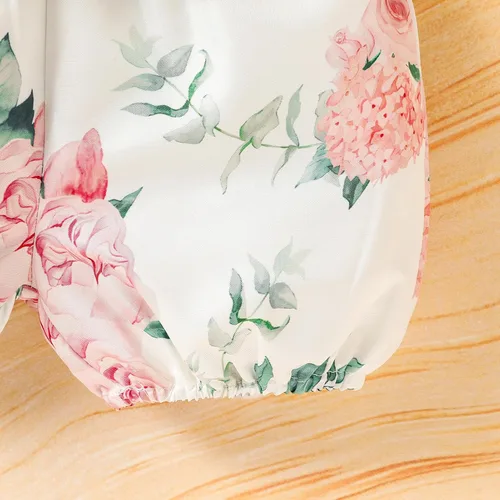 Miniatura 6 de Trajes florales para niñas y niñas, promovido a hermana mayor, camisa de manga corta + pantalones cortos con lazo floral + diadema, 3 piezas de ropa