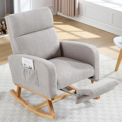 Miniatura 14 de HCHAIRH Mecedora para cuarto de bebé, sillas mecedoras de lactancia con reposapiés para mamá, silla mecedora con reposapiés y respaldo alto