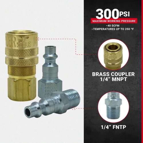 Miniatura 2 de Milton S212 S-212 14" NPT M Style Coupler and Plug Kit - 7 piezas