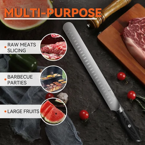 Miniatura 7 de TUO Cuchillo de trinchar, cuchillo de pechuga de 12 pulgadas para cortar carne ahumada, rebanar a través del asado, acero alemán de alto carbono
