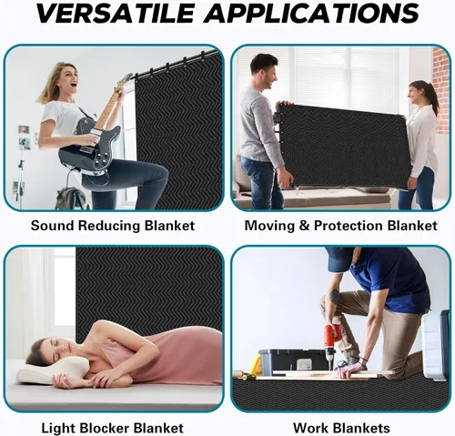 Miniatura 7 de 2 piezas de manta grande de amortiguación de sonido, 96" x 80" de absorción de sonido para estudio, manta acústica de estudio con cancelación