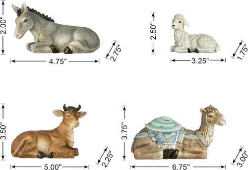 Miniatura 5 de Glitzhome Juego de 12 figuras de pesebre para Navidad en interiores, juego de belén cristiano de resina azul de lujo, adornos de mesa en miniatura