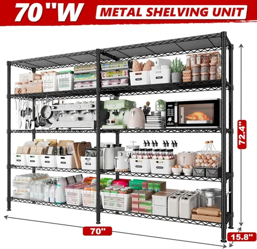 Miniatura 3 de REIBII Estantes de almacenamiento de 70 pulgadas de ancho, servicio pesado, carga 1600 libras, estantería de metal, unidad de estantería de alambre