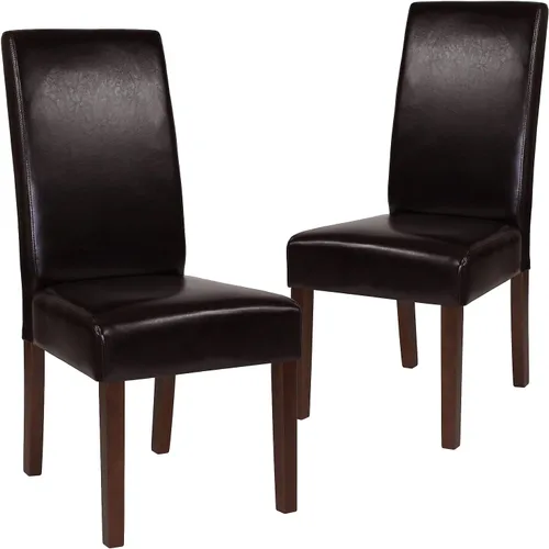 Miniatura 20 de Flash Furniture Greenwich Series Black LeatherSoft - Silla de comedor Parsons de mediados de siglo con parte trasera tapizada