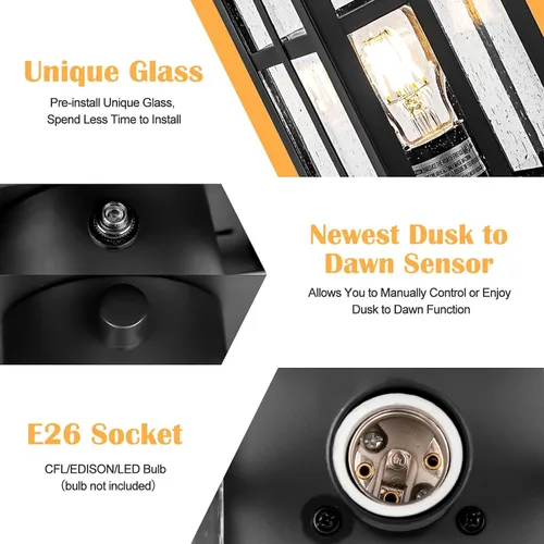 Miniatura 3 de Brilvibera Lámpara de Poste Exterior Negra de Anochecer a Amanecer, Lámpara de Poste con Montaje en Pilar, Farol de Poste Exterior Impermeable