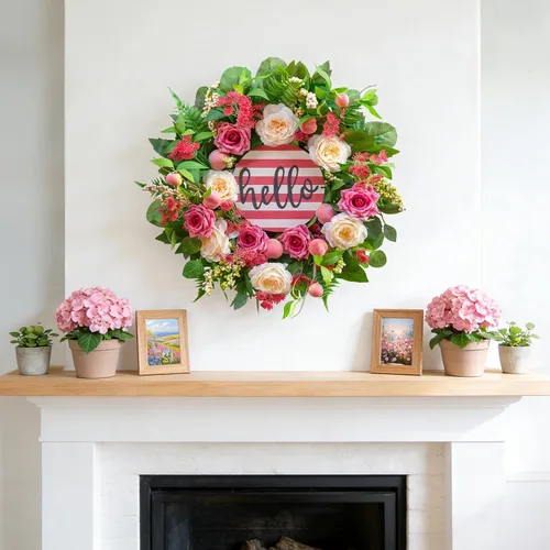 Miniatura 3 de Coronas de primavera y verano para puerta delantera exterior, corona de verano floral de peonía y rosa de 24 pulgadas con decoración de puerta