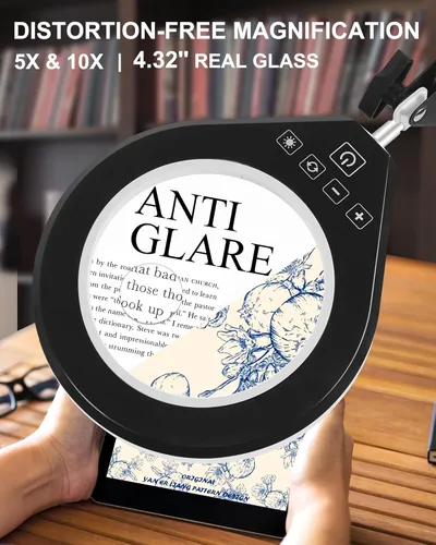 Miniatura 2 de Lupa 10X y 5X con luz LED, brazo oscilante ultra largo, 5 colores y 10 de brillo, lente de cristal real, lámpara de aumento grande para Blanco