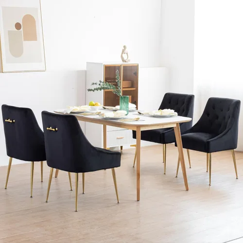 Miniatura 12 de Juego de 2 sillas de comedor modernas, sillas de mediados de siglo con cojines de 5.12 pulgadas y patas doradas, sillas de comedor tapizadas