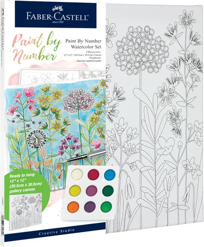 Faber-Castell - Pintura por número Acuarela Bold Floral – Kit de pintura para adultos