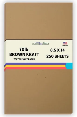 Miniatura 25 de 50 hojas de papel de fibra kraft marrón con texto 28/70 # (no tarjeta/cubierta), 4.25 x 11 pulgadas, tamaño media carta, corte largo, peso de 70