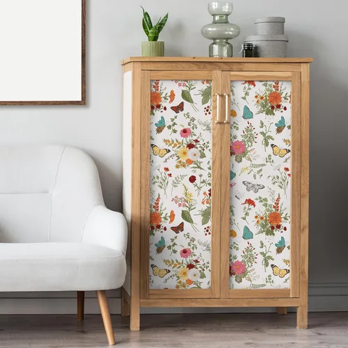 Miniatura 6 de VEELIKE Papel tapiz de 17.7 x 118 pulgadas con diseño de mariposas y caléndulas florales, para dormitorio, baño, guardería, papel de contacto floral