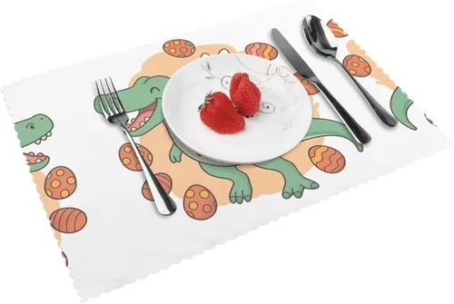 Miniatura 10 de Rectangular Placemats Set of 4, Heat Resistant Cucumber Printed Kitchen Dining Table Mats