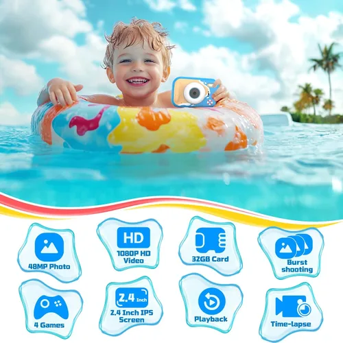 Miniatura 6 de Cámara para niños impermeable, cámara submarina IP68 para niños de 3 a 12 años, cámara digital HD para niños con grabación de video de 1080P
