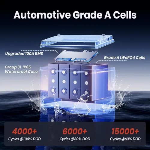 Miniatura 5 de Timeusb Batería marina LiFePO4 de 12 V 100 Ah TM con protección a baja temperatura, BMS de 100 A, más de 15000 ciclos, batería de fosfato de hierro