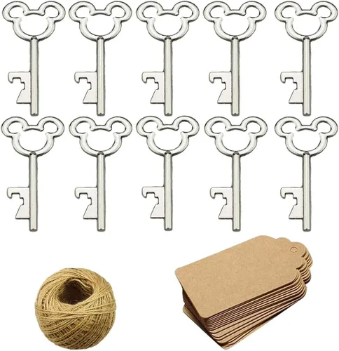 XONOR 50 abrebotellas de llaves de esqueleto vintage con 50 etiquetas de tarjeta de acompañante y cordel para decoración rústica de fiesta de boda
