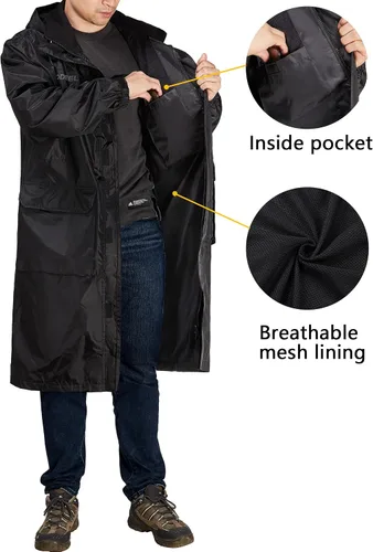 Miniatura 4 de Rodeel Chubasquero largo impermeable con capucha, poncho con bolsillo para senderismo, camping, actividades al aire libre