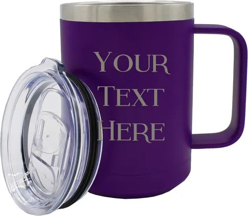 Miniatura 7 de My Personal Memories Taza de café personalizada con aislamiento de 15 onzas con asa y tapa, monograma y grabado con tu texto (negro)
