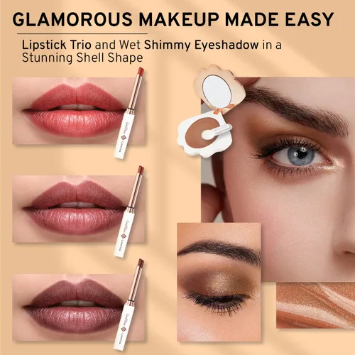 Miniatura 4 de CoralBeau Kit de Maquillaje para Adolescentes - Kit de Maquillaje Todo en Uno en Concha con Polvo de Crema BB Compacto, Paleta de Sombras de Ojos