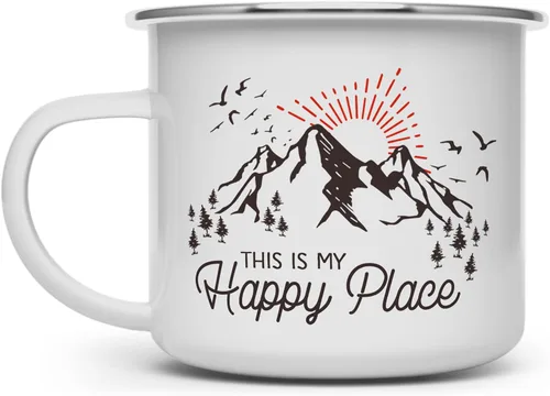 Miniatura 5 de Loftipop This is My Happy Place - Taza de café esmaltada para acampar en la montaña, taza de café para acampar en la naturaleza, al aire libre