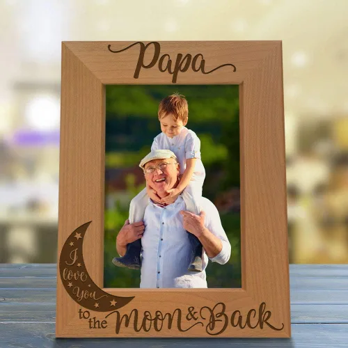 Miniatura 4 de KATE POSH Marco de fotos con grabado de madera natural Papa I Love You to the Moon and Back. El mejor abuelo de la historia, día del padre, regalos