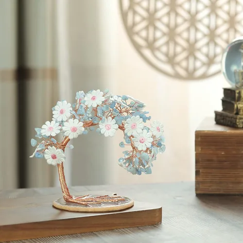 Miniatura 2 de Árbol de dinero con flores bordadas de cristal con base de ágata, buena suerte, Feng Shui, árbol bonsái para decoración de mesa de oficina en casa