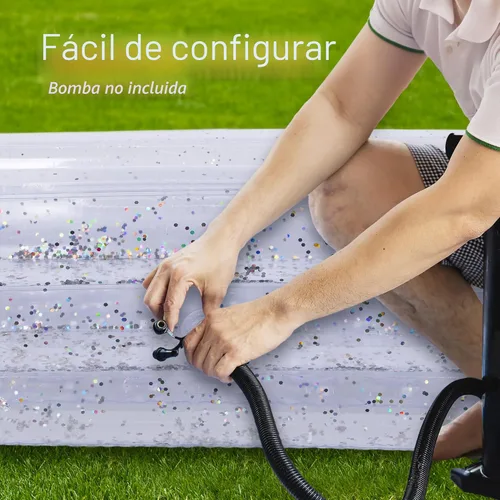 Miniatura 5 de ArtCreativity Piscina inflable brillante para niños con 3 niveles, piscina inflable transparente para niños con purpurina plateada y parte inferior