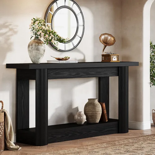 Miniatura 8 de Tribesigns Mesa consola de granja de 63 pulgadas, mesa de sofá larga estrecha detrás del sofá, muebles de entrada de almacenamiento de 2 niveles