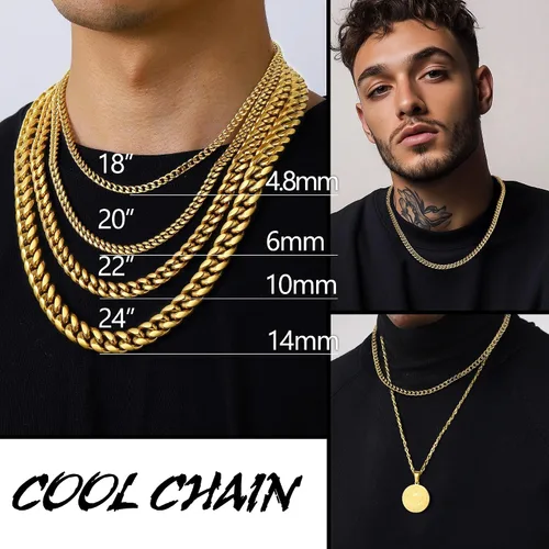 Miniatura 2 de PROSTEEL 316L Stainless Steel Figaro Cuban Chain Necklace for Men, Black18K Real Gold Plated, 4567.591013mm, 14inch-30inch, Come with Box