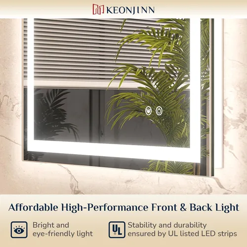 Miniatura 6 de Keonjinn - Espejo de baño LED de 24x32 pulgadas con luz, iluminación frontal y trasera, espejos iluminados para la pared del baño con luces
