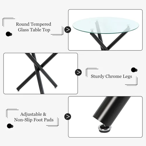 Miniatura 6 de Juego de mesa de comedor redonda de cristal negro para 2, juego de mesa de cocina pequeña y moderna de 36 pulgadas con 2 sillas de comedor tapizadas