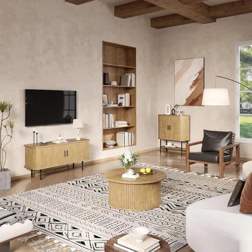 Miniatura 3 de Befrases Mueble de TV Moderno de 47" de Ancho con Almacenamiento para TVs de hasta 55 Pulgadas, Centro de Entretenimiento de TV Acanalado