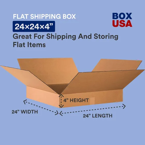 Miniatura 2 de BOX USA Cajas de cartón corrugado planas de 24 x 24 x 4, planas, 24 pulgadas de largo x 24 pulgadas de ancho x 4 pulgadas de alto, paquete de 10