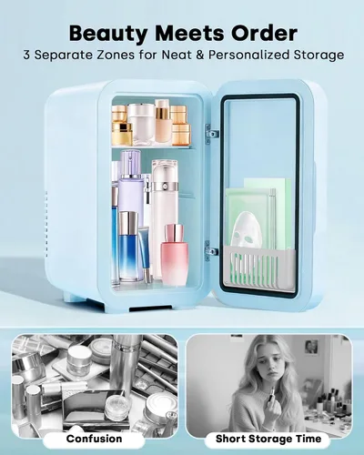 Miniatura 4 de Enventor Mini refrigerador para el cuidado de la piel, refrigerador pequeño para dormitorio, refrigerador de belleza para maquillaje con espejo LED