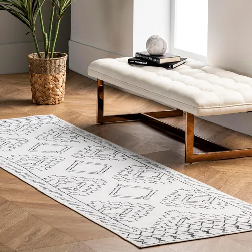 Miniatura 6 de Nuloom SpinClean Noa White/carbón, 5 x 8 pies, marroquí, suave y acogedor, alto tráfico, resistente a las manchas, fácil de limpiar, duradera