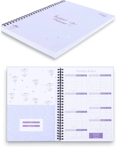 Agenda de presupuesto mensual (sin fecha) con 12 bolsillos para ingresos, deudas, ahorros, gastos y organizador de seguimiento de facturas, morado,