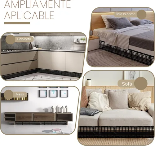 Miniatura 6 de 12 piezas de bloqueador para debajo del sofá para cama ajustable de plástico con 30 lazos, barreras negras para sofá para perros, mascotas y gatos