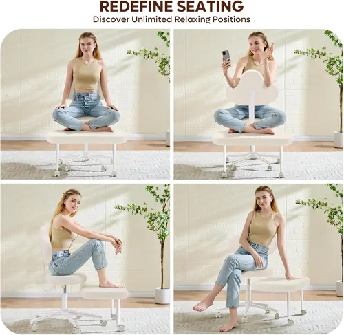 Miniatura 6 de Pinmoco Silla de Oficina con Piernas Cruzadas con Ruedas, Silla de Meditación, Silla TDAH para Adultos, Respaldo y Asiento Ajustables en Altura más