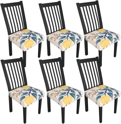 Miniatura 149 de Juego de 4 fundas elásticas para sillas de comedor, fundas para sillas de comedor con estampado floral, fundas para asientos de sillas con estampado