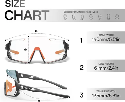 Miniatura 5 de SCVCN Gafas de ciclismo fotocromáticas Gafas de sol deportivas transparentes hombres mujeres MTB BMX Running Driving